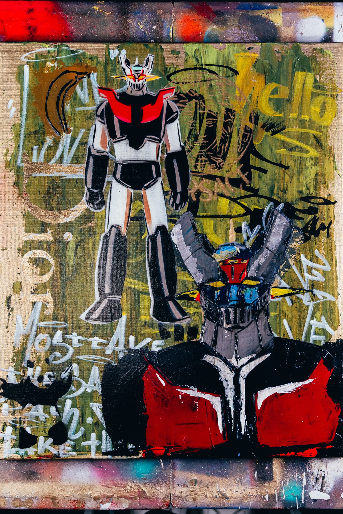 Robot icons painting by Hernán González, photographed by Pauli